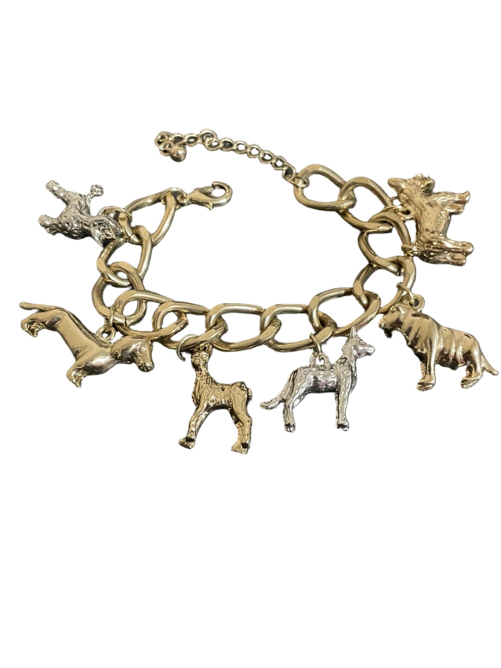 Gold and Silver Tone 6 Dogs Charm Bracelet